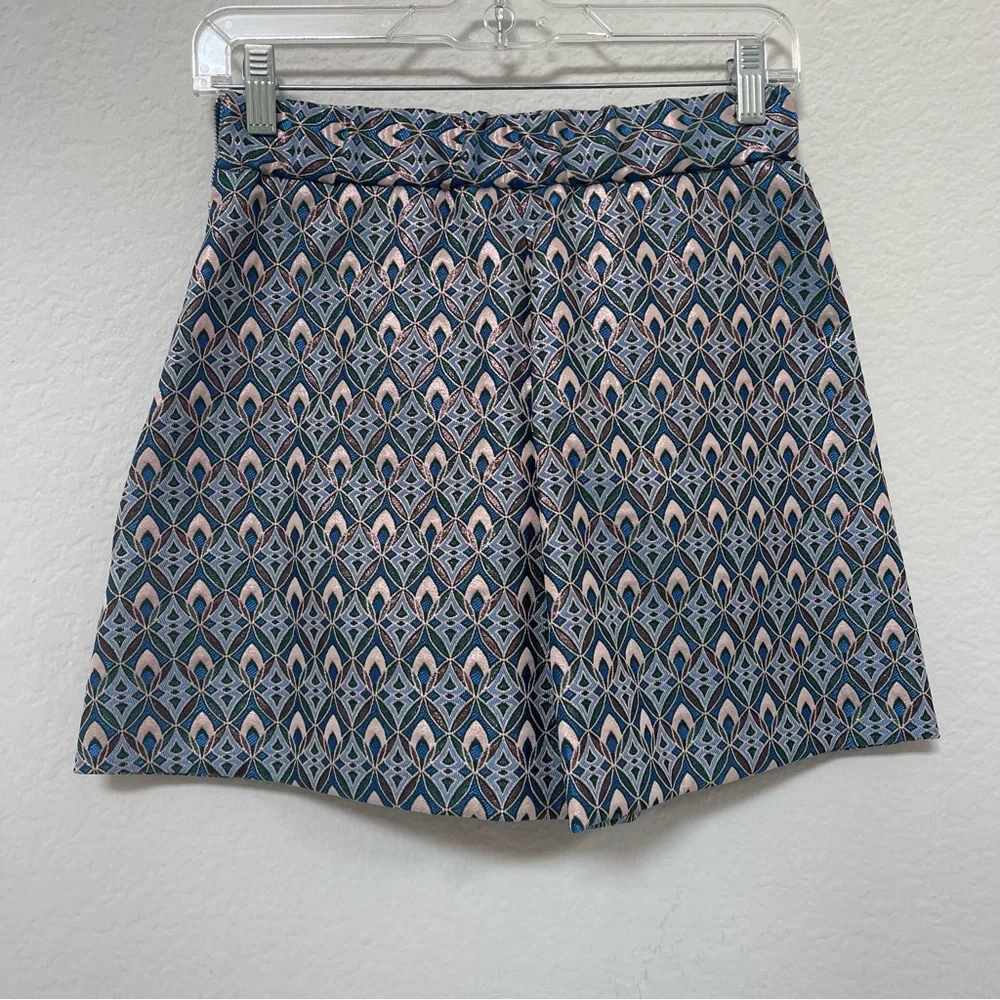 Maje Blue Metallic Jacquard Trapeze Shorts Size 36/ US 4